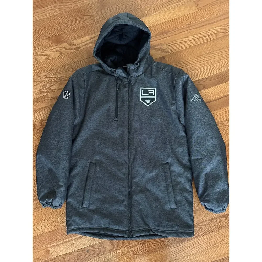 Los Angeles Kings Adidas NHL Puffer Jacket Mens S‎ Full Zip Dark Gray Climaproof